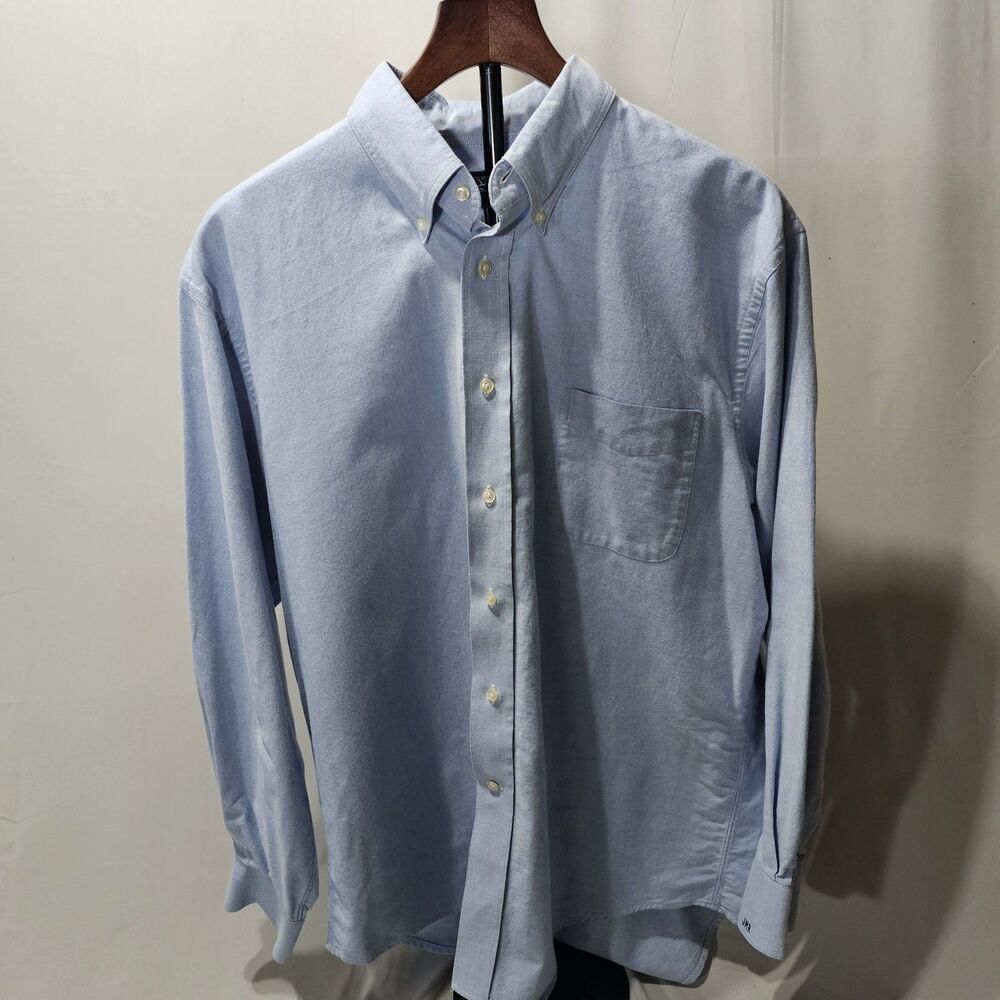 Lands End Shirt Mens 16x33 Blue Monogram Long Sleeve Traditional Fit Button Up